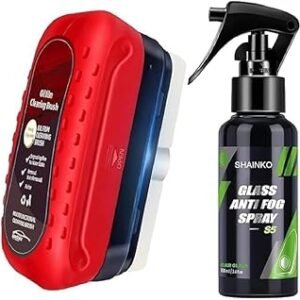 CrystalClear™ Car Glass Care Kit – Oil Film Cleaning Brush + Anti-Fog Spray for Windshield & Windows”