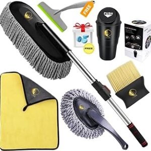 LUDE 2025 Premium Car Cleaning Kit – Long Handle Microfiber Duster Brush | Scratch-Free Interior & Exterior Car Care Tool ✨🧹